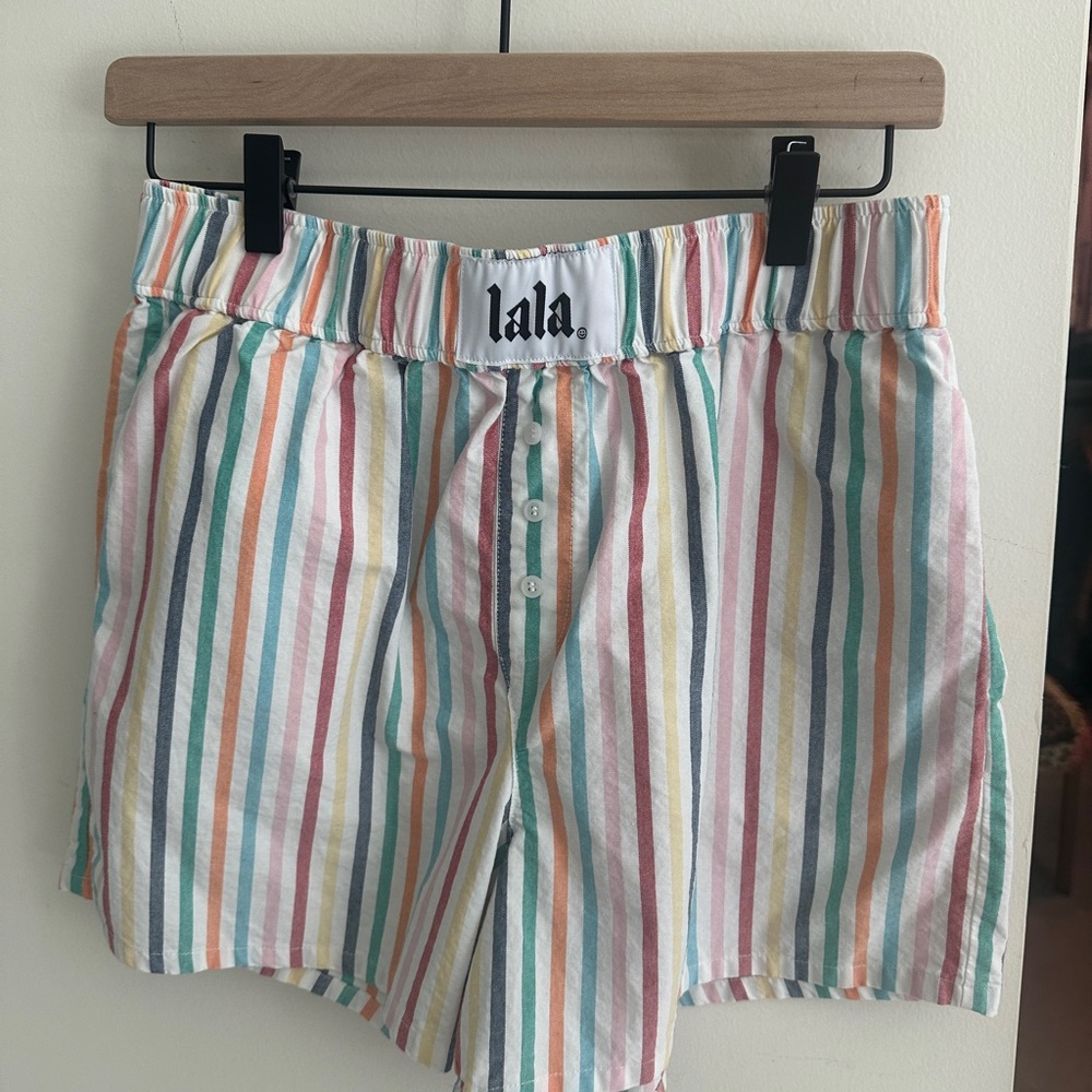 Dressed in LALA Red and Pink Flat Front Shorts